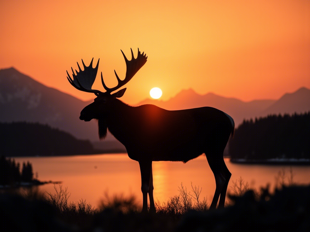 Moose silhouette at sunset
